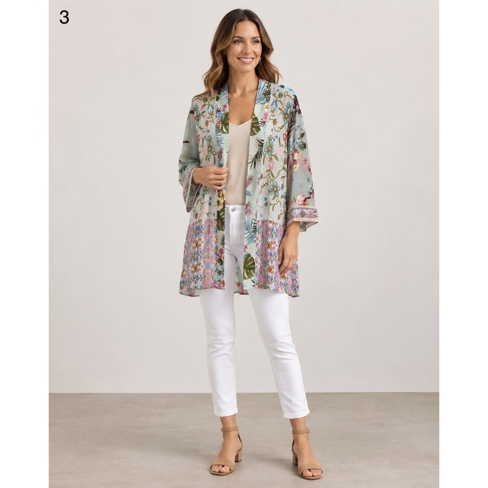 John Mark Kimono Cardigan Womens Small White Embroidered‎ Romantic Boho Resort
